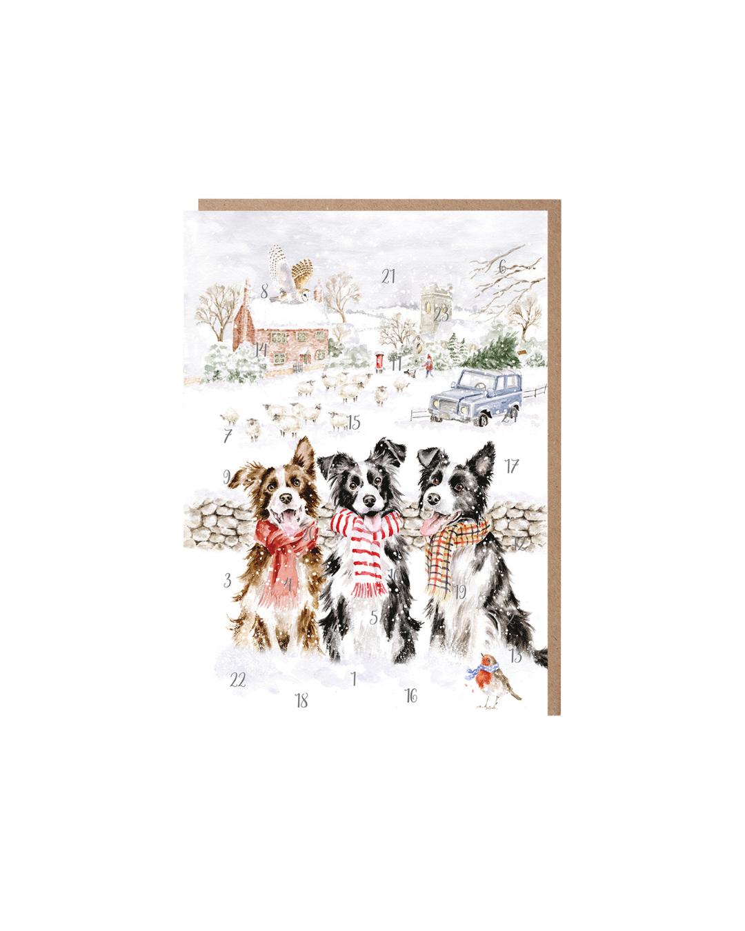 Hunde Adventskalenderkarte "While Shepherds Watched" von Wrendale Designs