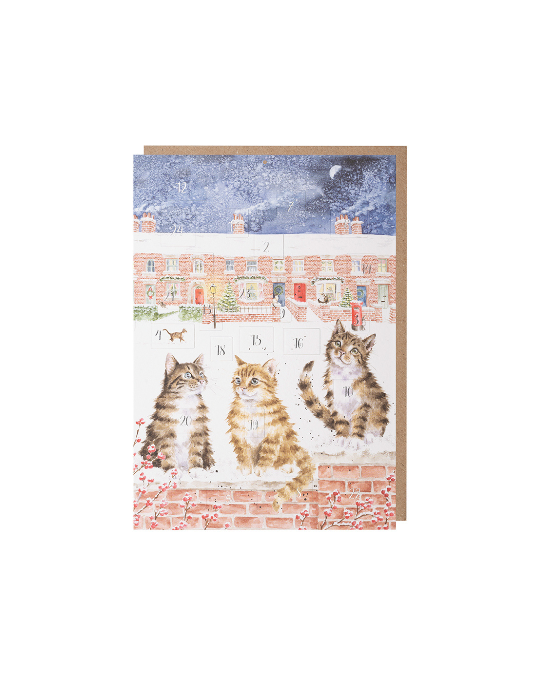 Katzen Adventskalenderkarte "In the Lane, Snow is Glistening" von Wrendale Designs