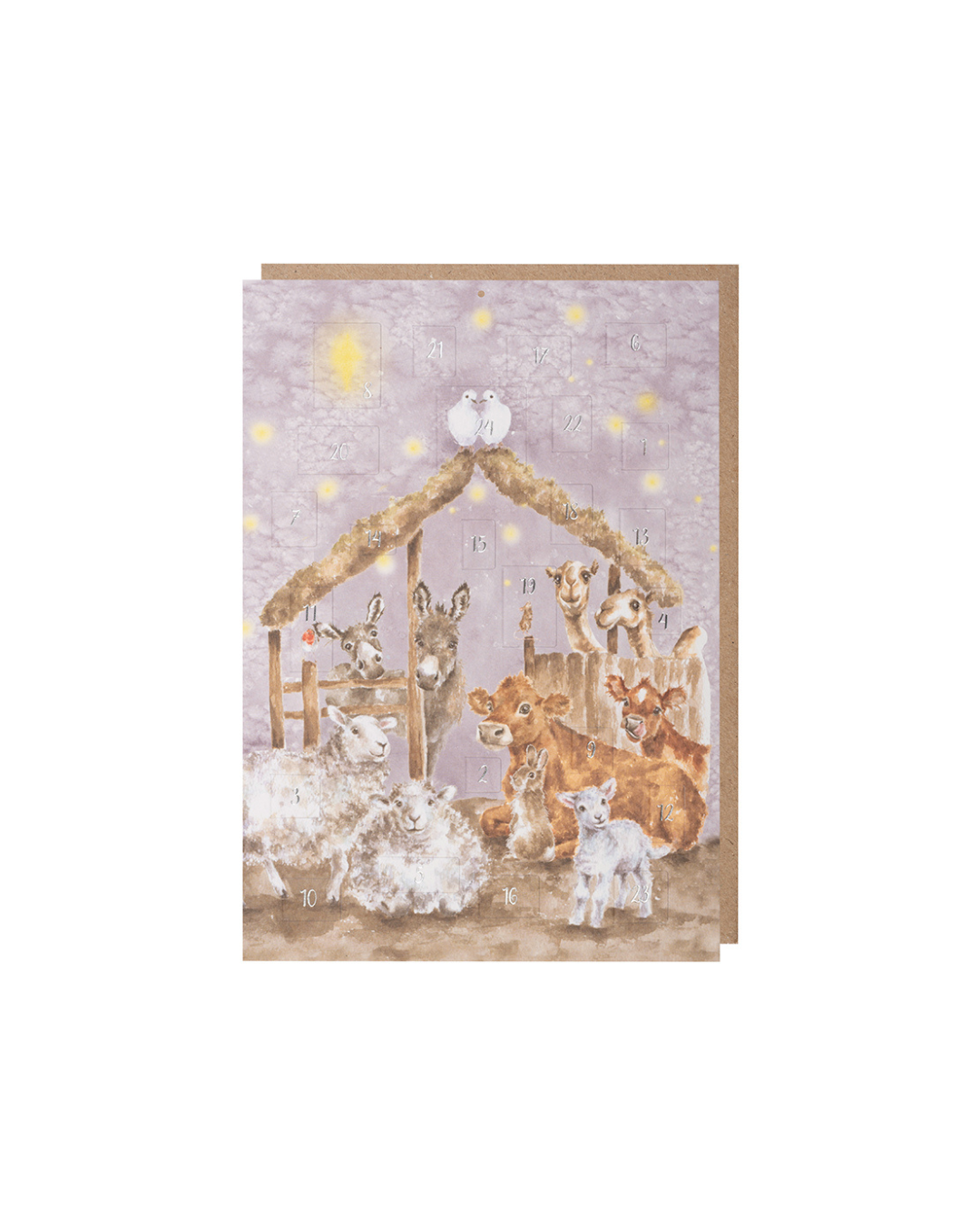 Krippentiere Adventskalenderkarte "Away in a Manger" von Wrendale Designs