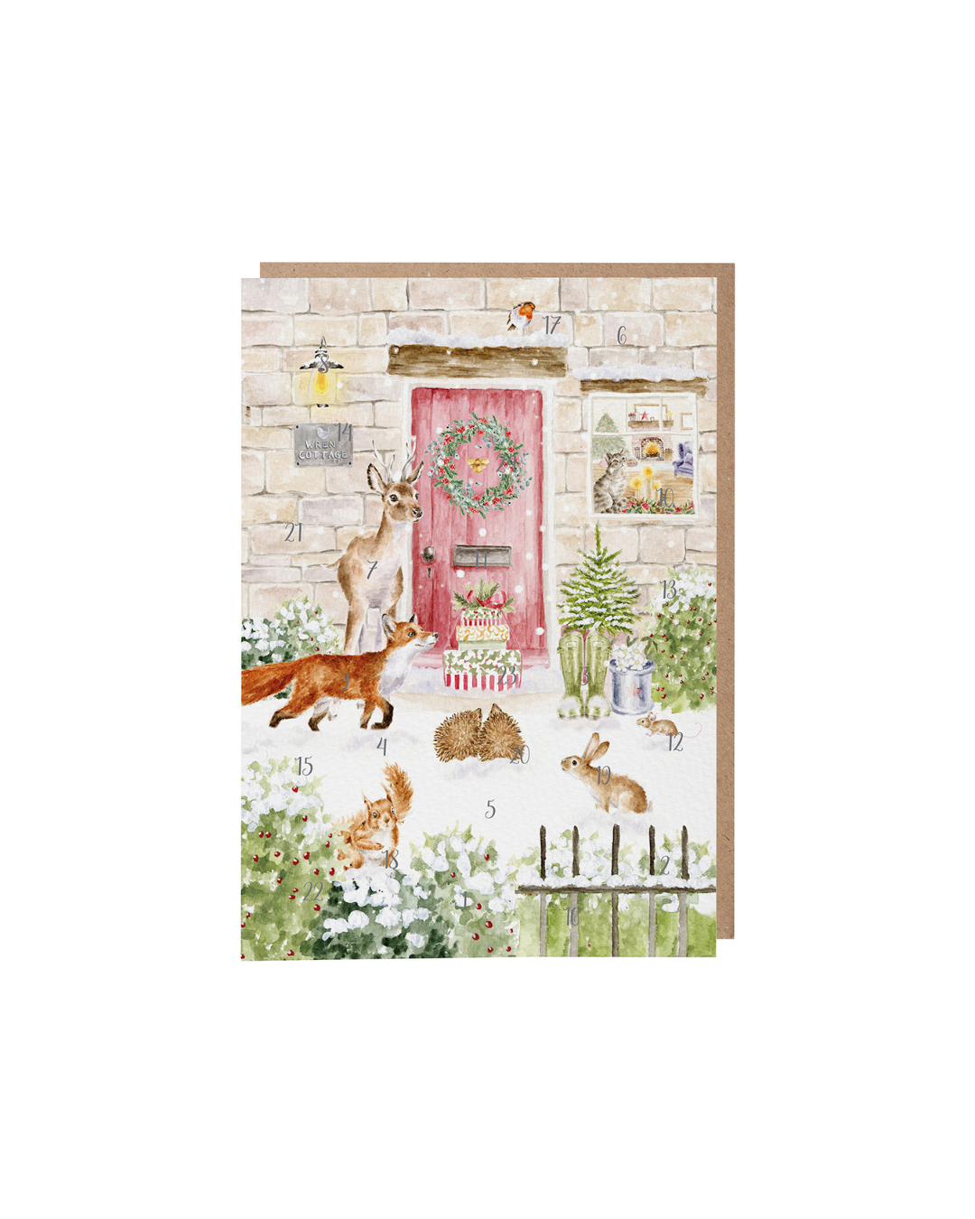 Tiere im Zuhause Adventskalenderkarte "Christmas Cottage" von Wrendale Designs