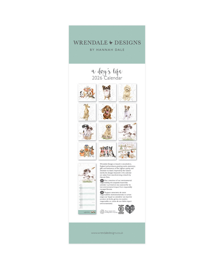 Hunde Streifenkalender 2026 von Wrendale Designs