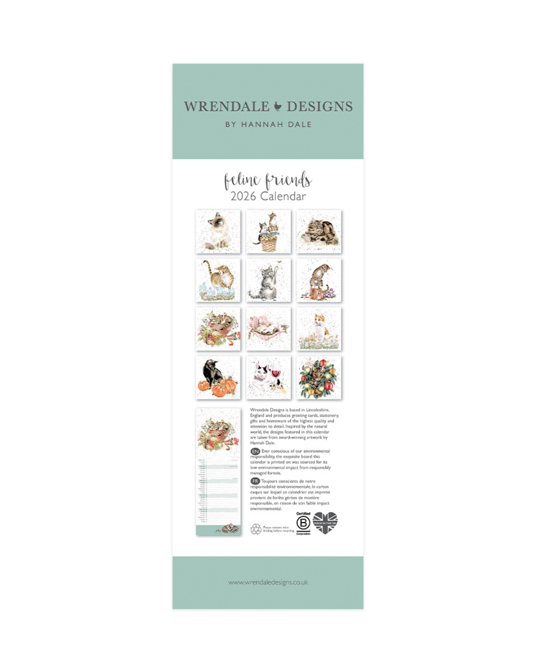 Katzen Streifenkalender 2026 von Wrendale Designs