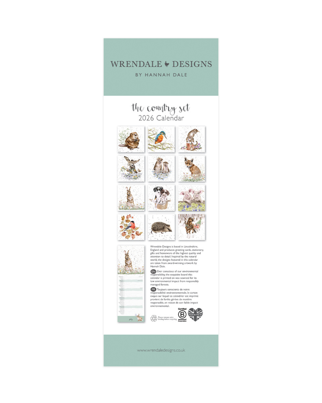 Landleben Streifenkalender 2026 von Wrendale Designs