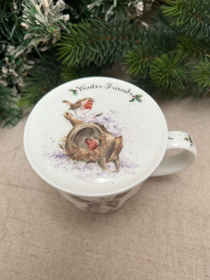 Deckel der Tasse "Winter Friends" mit süßem Rotkehlchen Motiv von Wrendale Designs