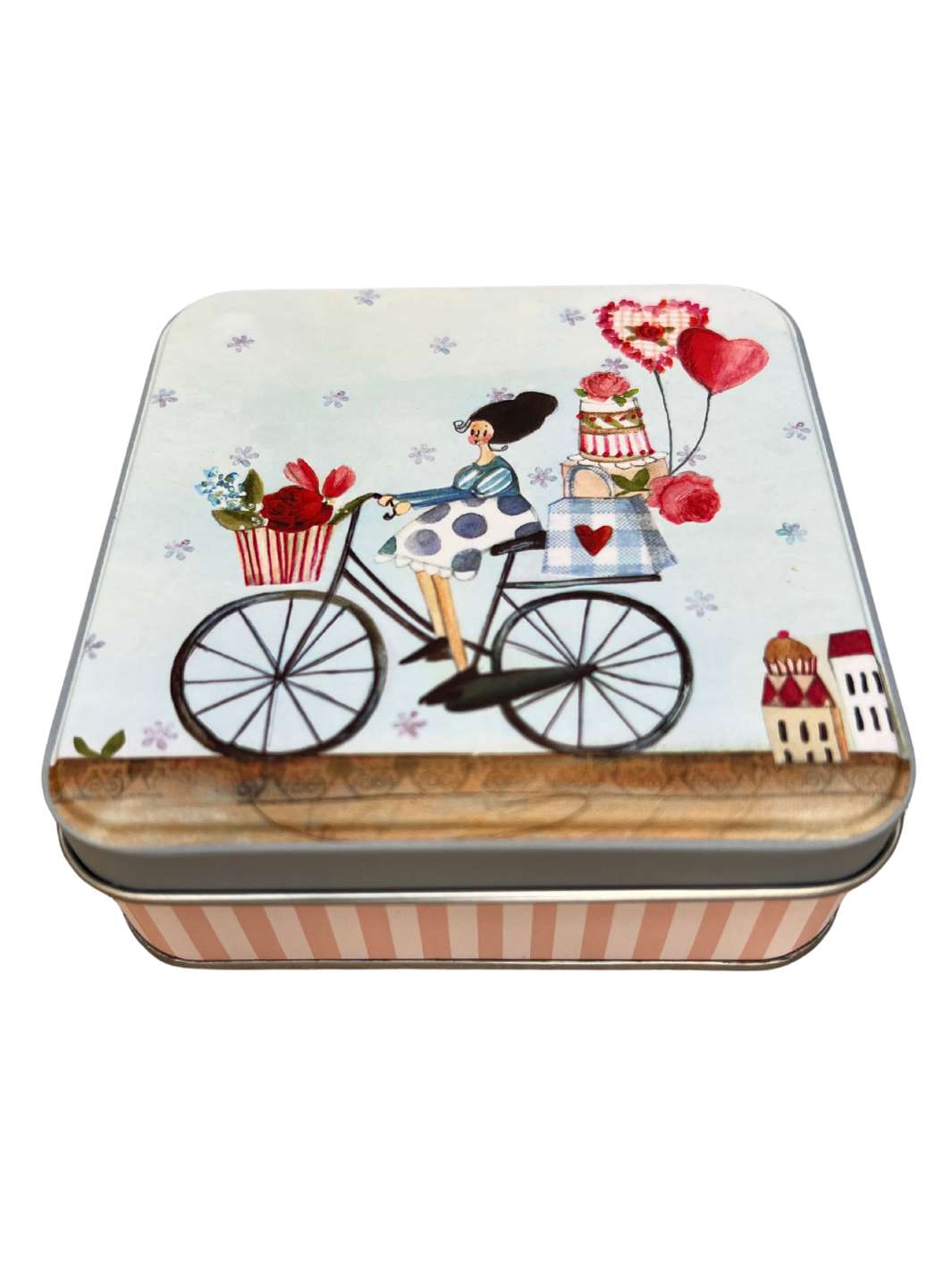 Frau mit Fahrrad auf Geschenkdose vom Grätz Verlag