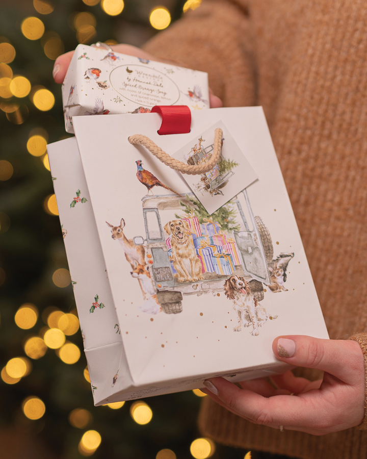 Weihnachtsauto Geschenktasche XS "Driving Home for Christmas" von Wrendale Designs