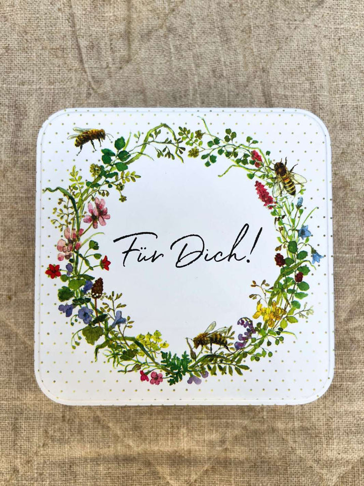 Grätz Verlag Geschenkdose mit Blumenkranz und Bienen als Motiv