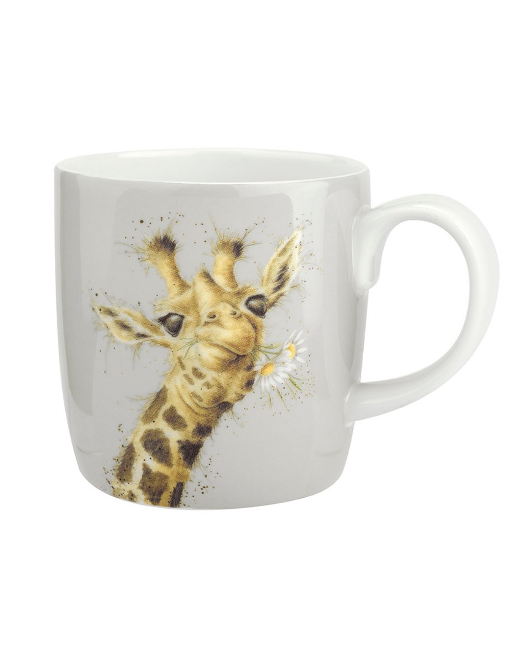 Große hellgraue Tasse von Wrendale Designs mit einem niedlichen Giraffen Motiv drauf.