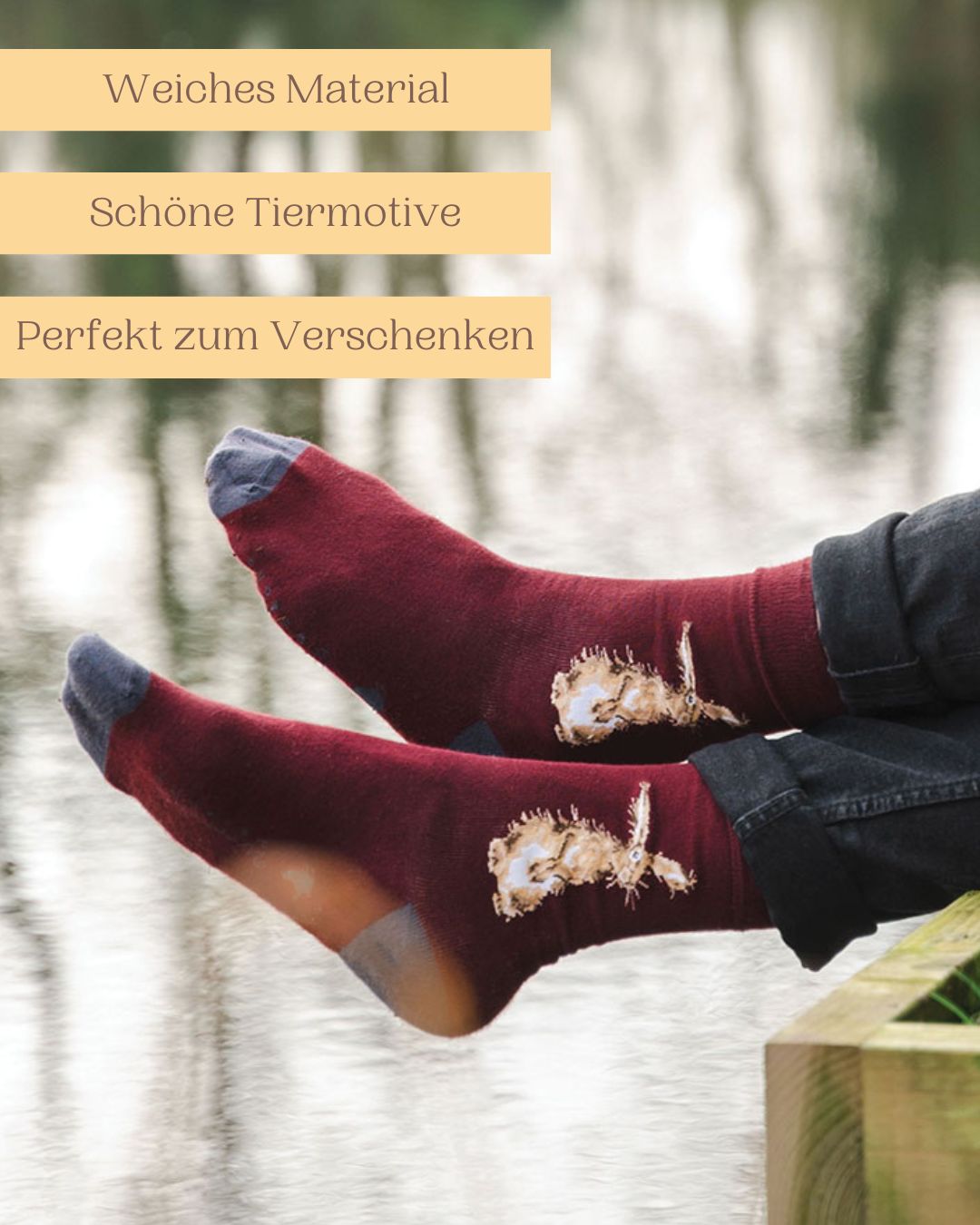 Weiche Männersocken mit schönem Hasen-Motiv von Wrendale Designs auch perfekt zum Verschenken.