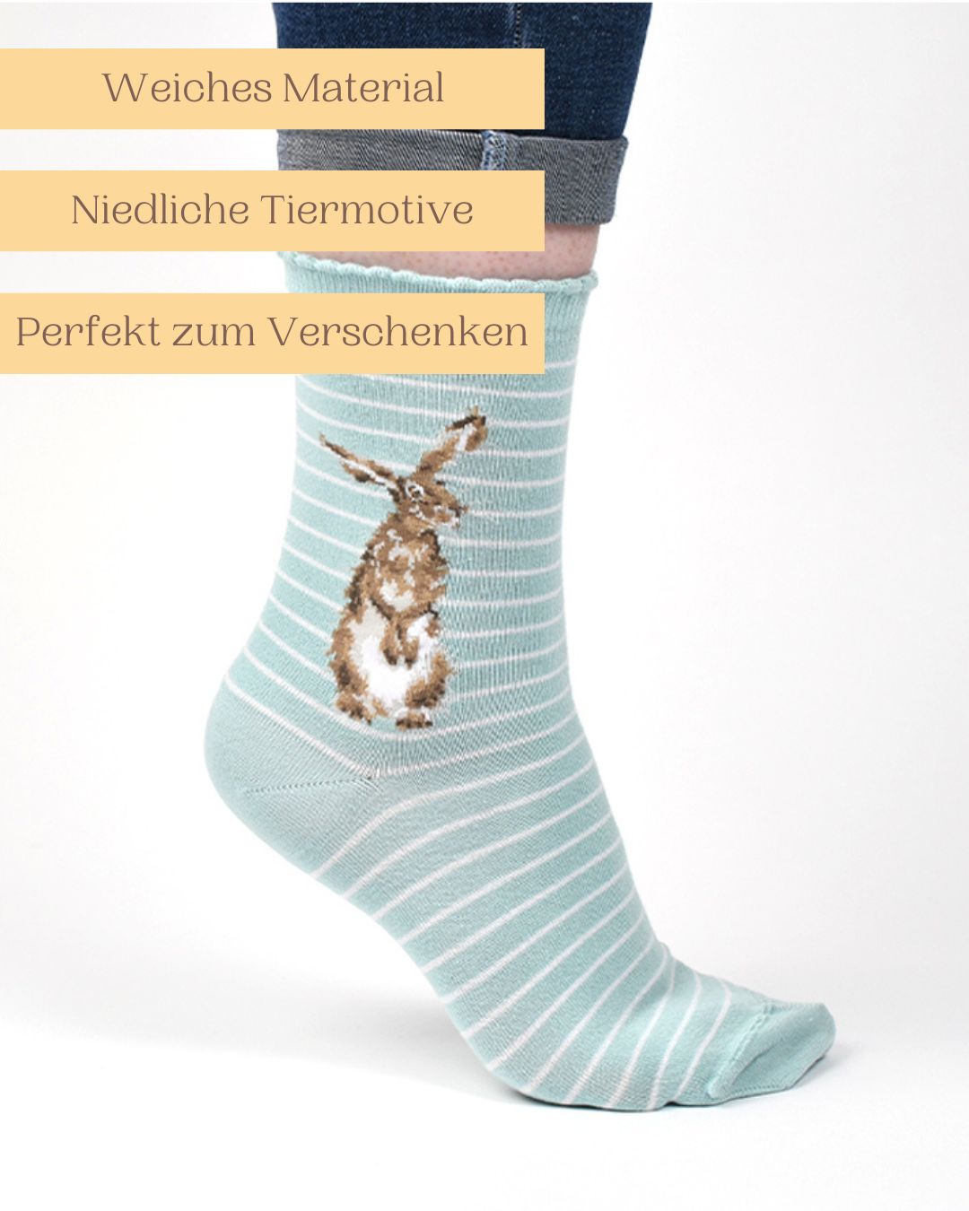 Weiche Bambussocken mit niedlichem Hasen Motiv von Wrendale Designs auch perfekt zum Verschenken.