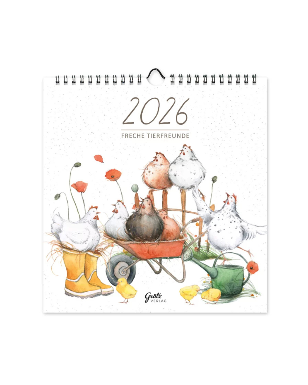 Wandkalender „Hühner Naturliebe“ 2026 vom Grätz Verlag mit Hühnern & Gartenmotiven