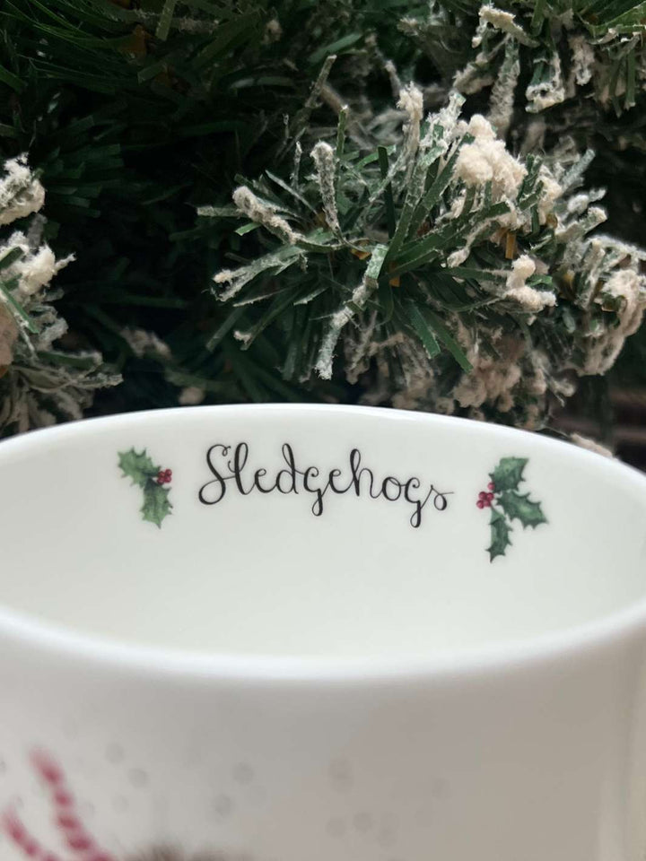 Innenansicht der Igel-Tasse mit dem Schlitten von Wrendale Designs
