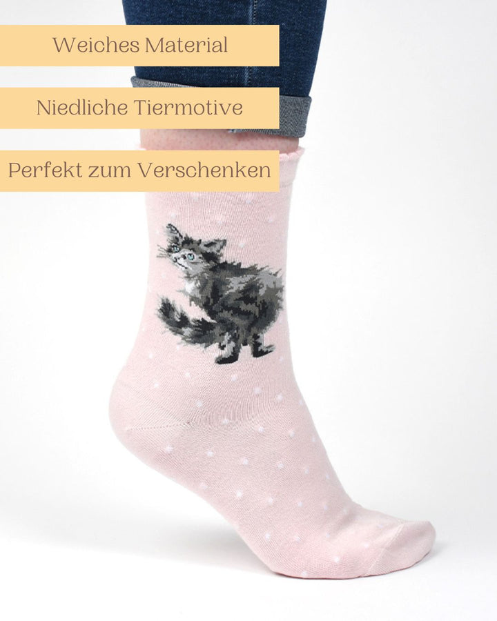 Weiche Socken mit niedliche Katzenmotiv von Wrendale Designs auch perfekt zum Verschenken.