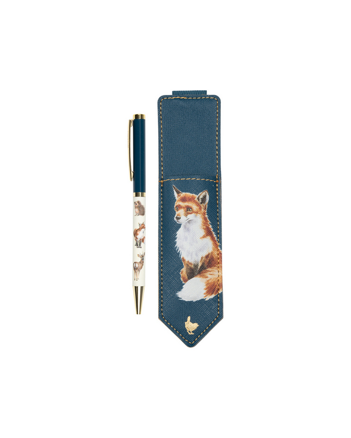 Kugelschreiber mit Waldtiermotiven und passendem Fuchs Stiftetui aus der „Signature Stationery“-Kollektion von Wrendale Designs.