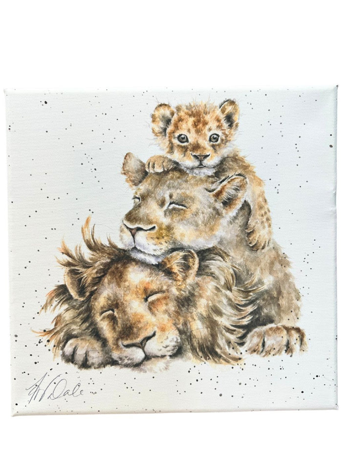 Löwenfamilie auf Leinwand Wrendale Designs