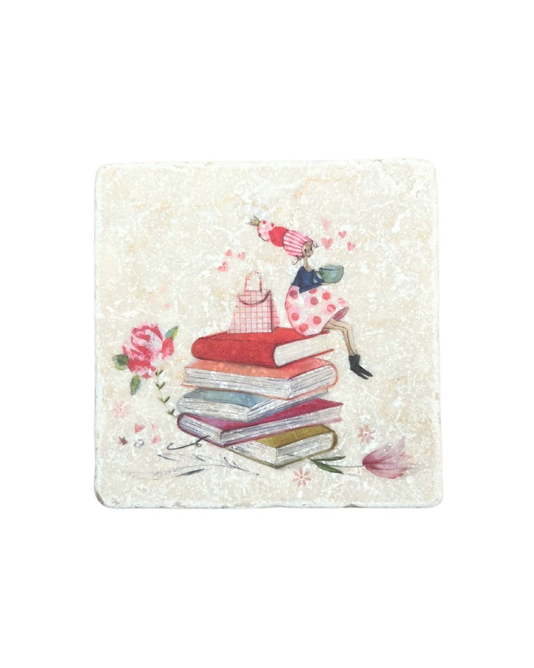 Marmor Untersetzer mit Bücher-Motiv vom Grätz Verlag.