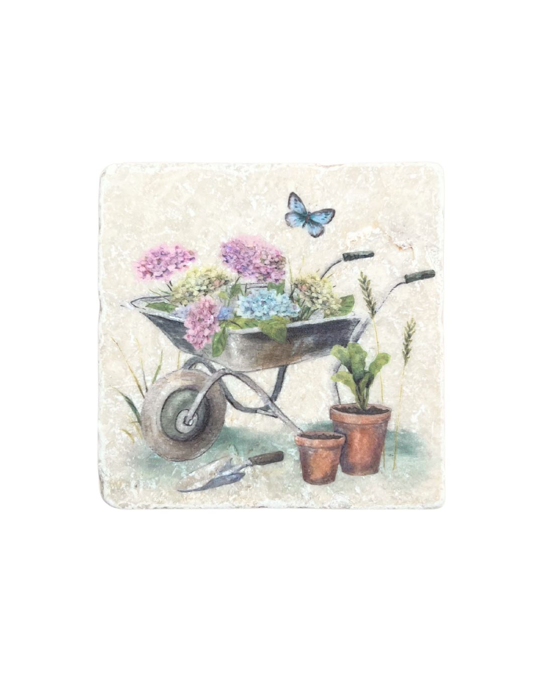 Marmor Untersetzer mit Garten- und Hortensienmotiv vom Grätz Verlag.