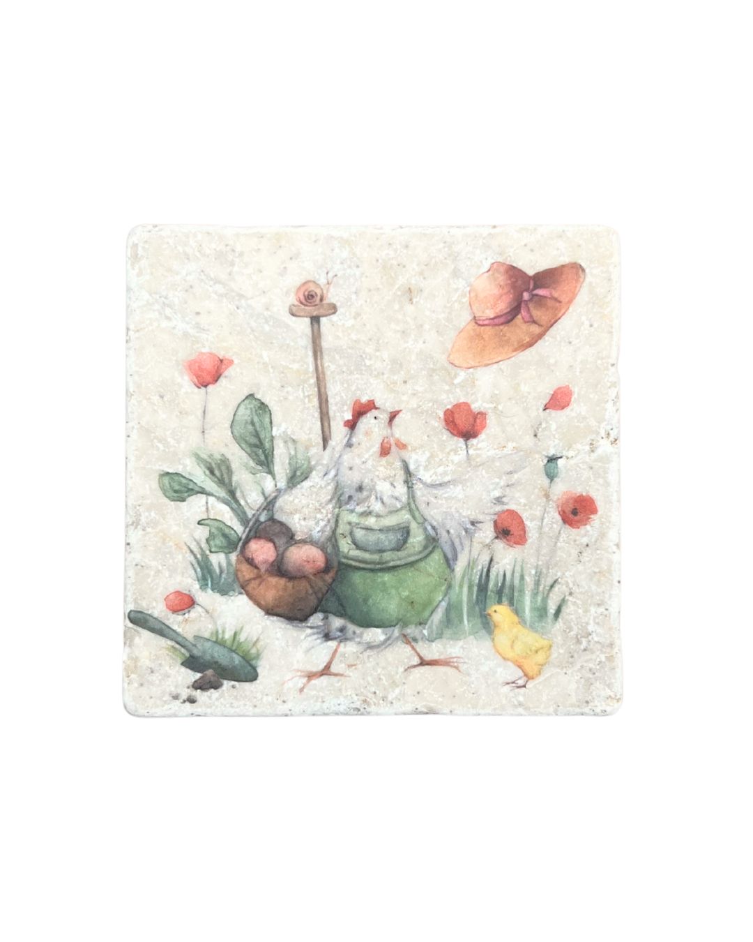 Marmor Untersetzer mit Hühner Motiv vom Grätz Verlag.