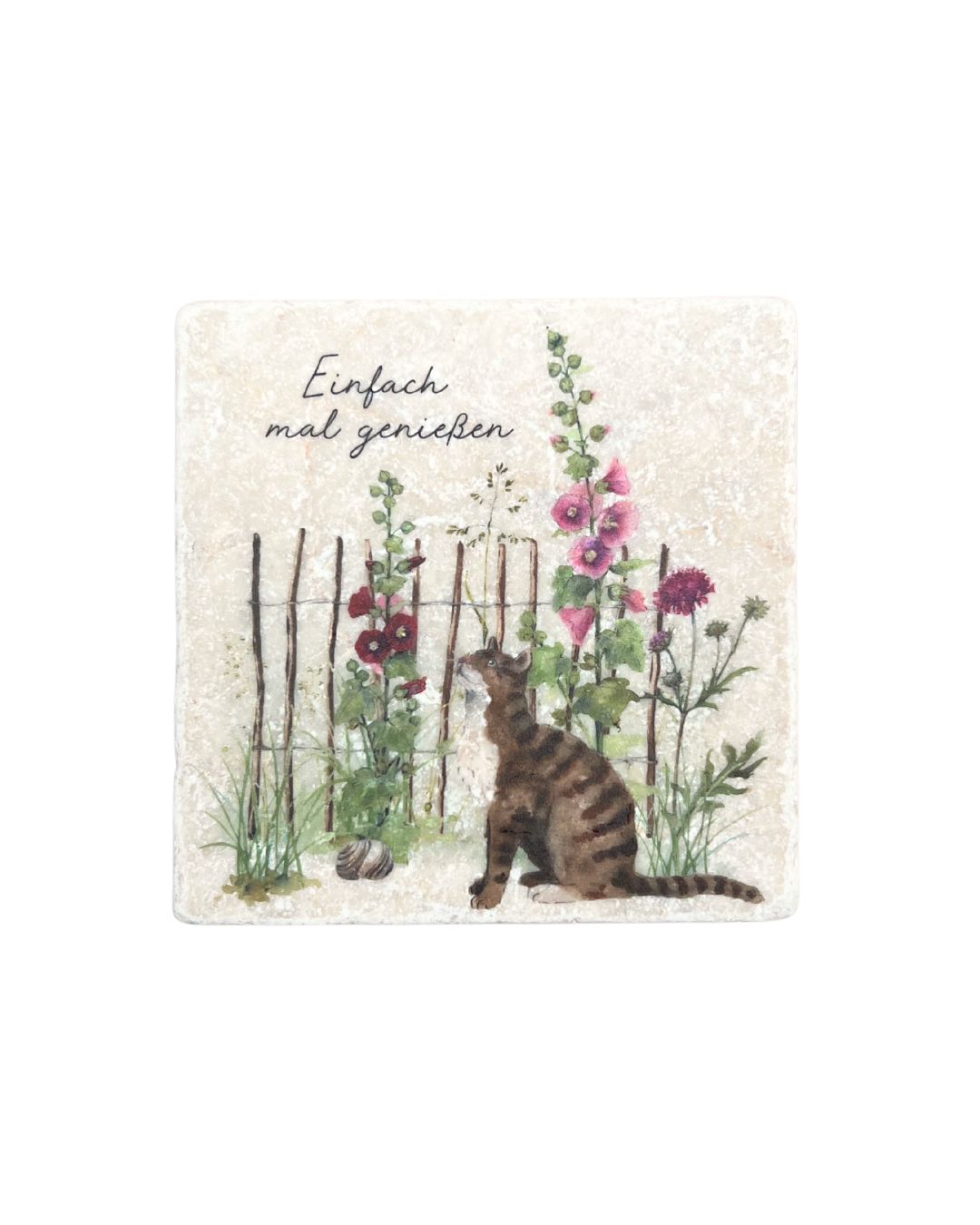 Marmor Untersetzter mit Stockrosen Motiv vom Grätz Verlag.