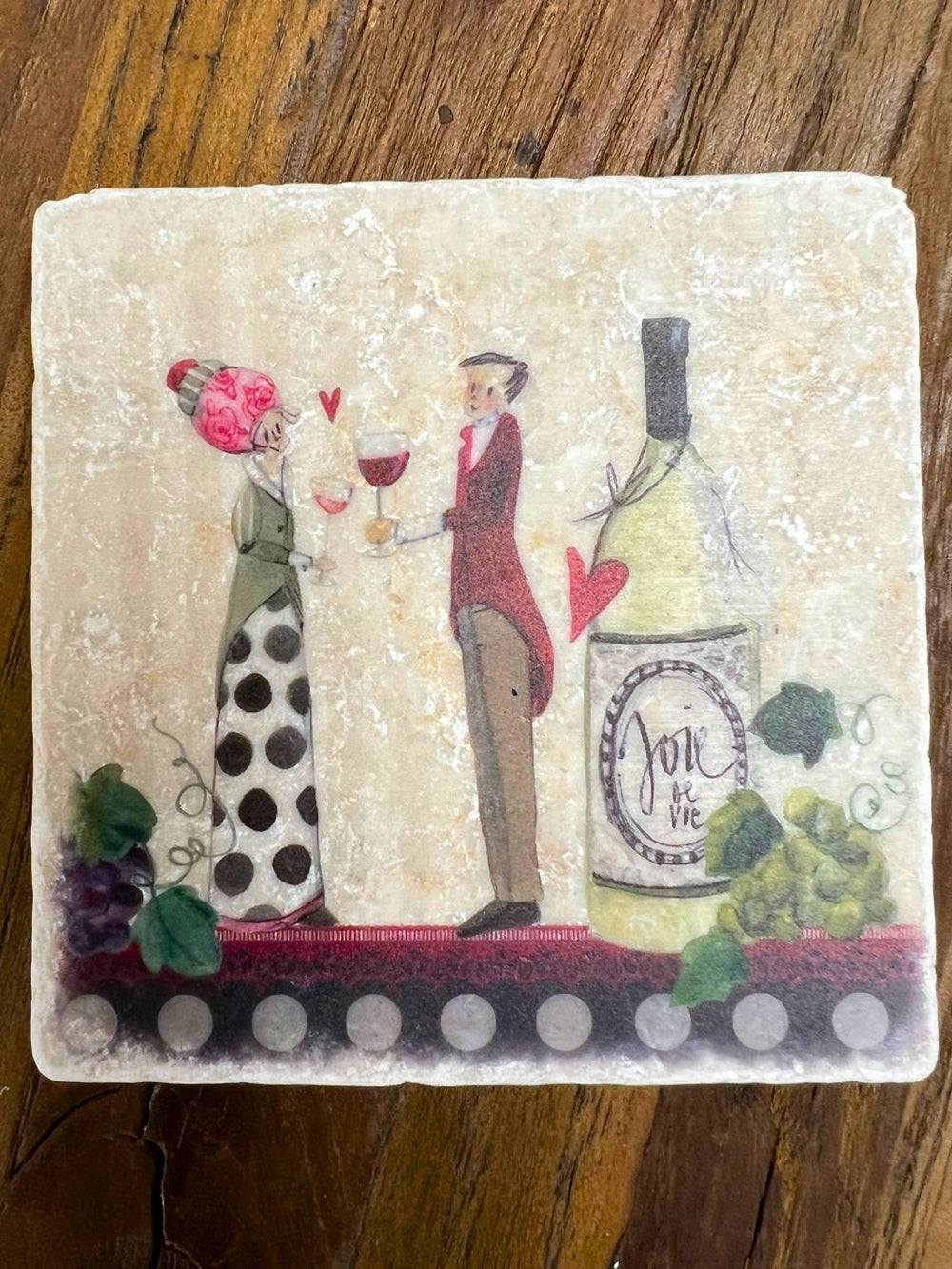 Marmor Untersetzer mit zwei Weintrinkern als Motiv vom Grätz Verlag.