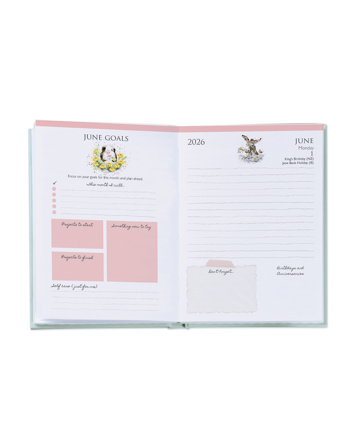 Im Taschenkalender 2026 von Wrendale Designs ist ausreichend Platz, sodass du deinen gesamten Monat vorausplanen kannst.