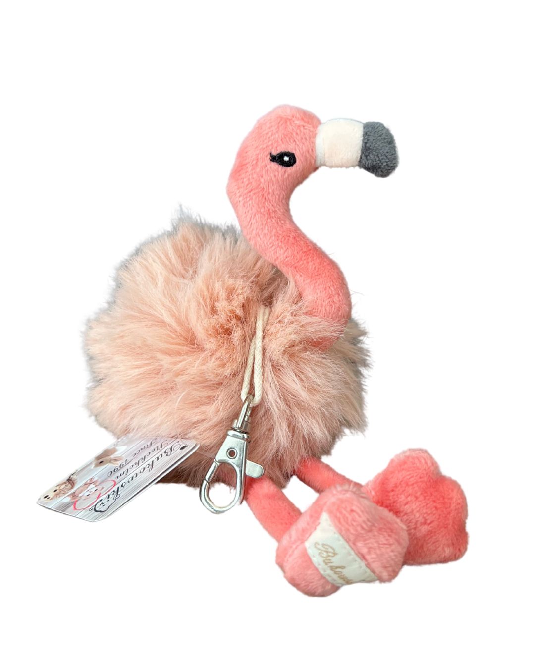 Phoebe der Flamingo von Bukowski aus Schweden als Schlüsselanhänger mit Karabiner Haken.