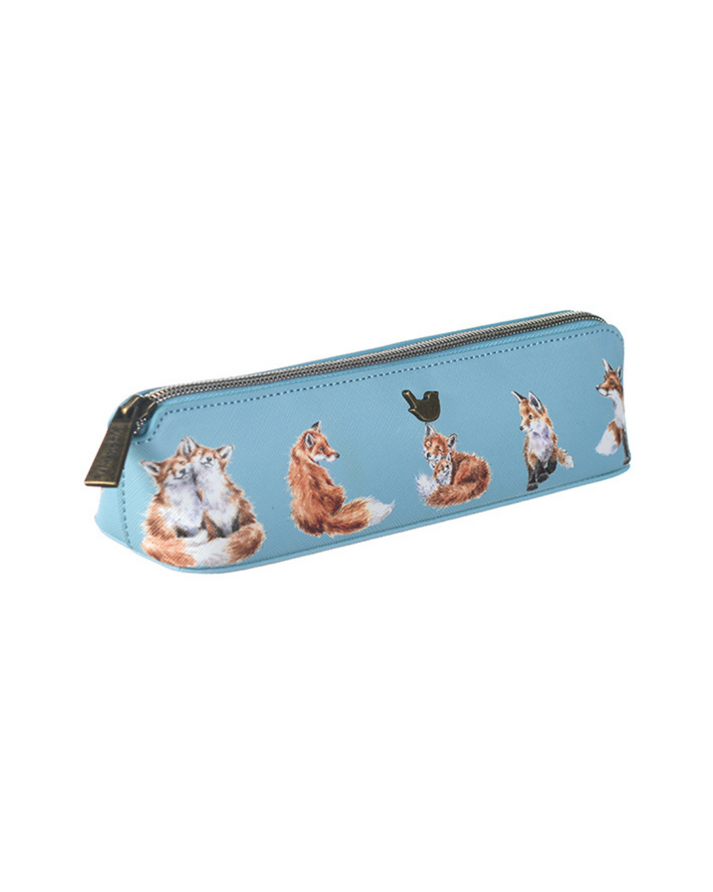 Pinselmäppchen mit verschiedenen Fuchs Motiven und einem kleinen Zaunkönig von Wrendale Designs.