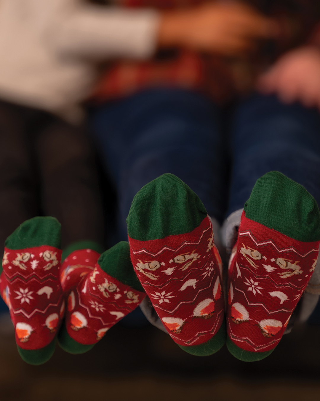 Rotkehlchen Socken für die ganze Familie zu Weihnachten von Wrendale Designs.