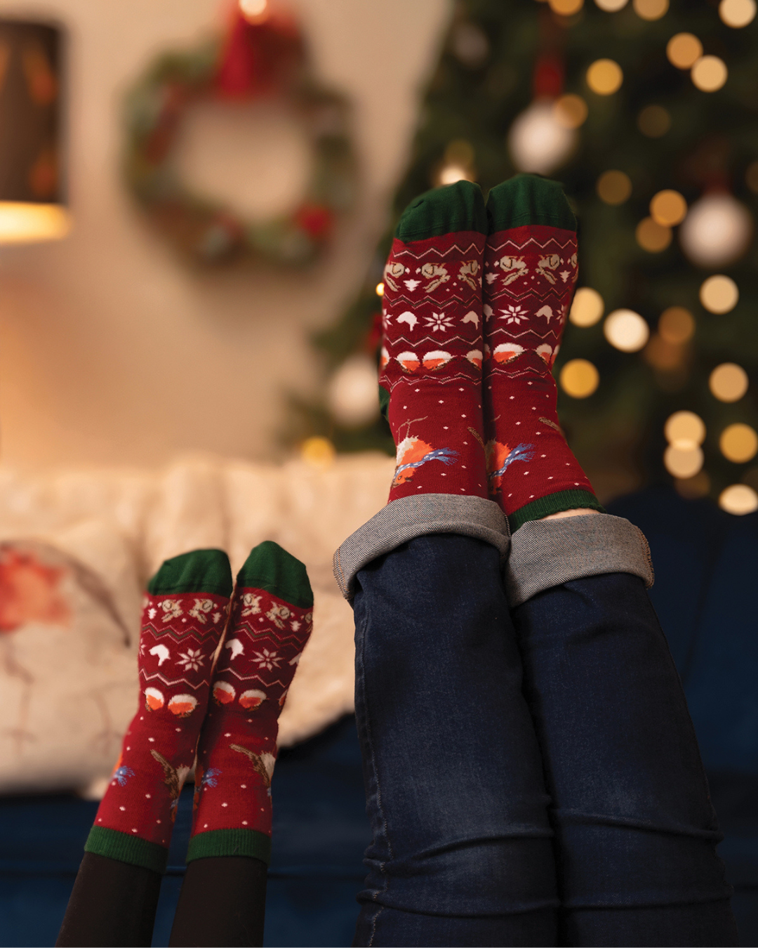 Rotkehlchen Weihnachtssocken in allen Größen für die ganze Familie von Wrendale Designs