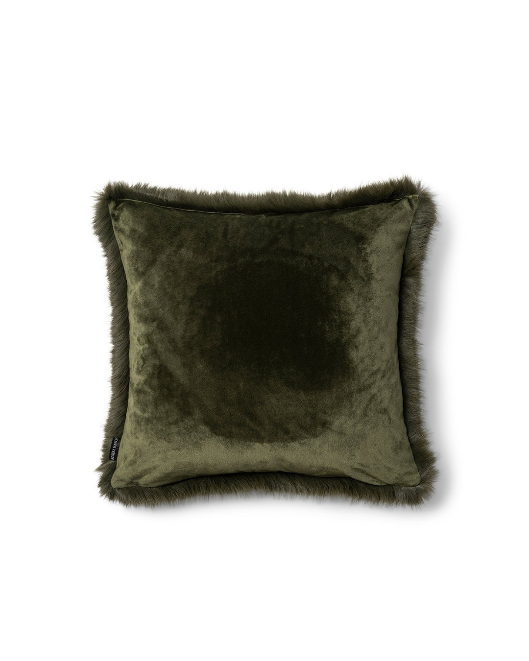 Rückseite des Bromont Faux Fur Kissenbezugs mit samtigem Stoff in Grün