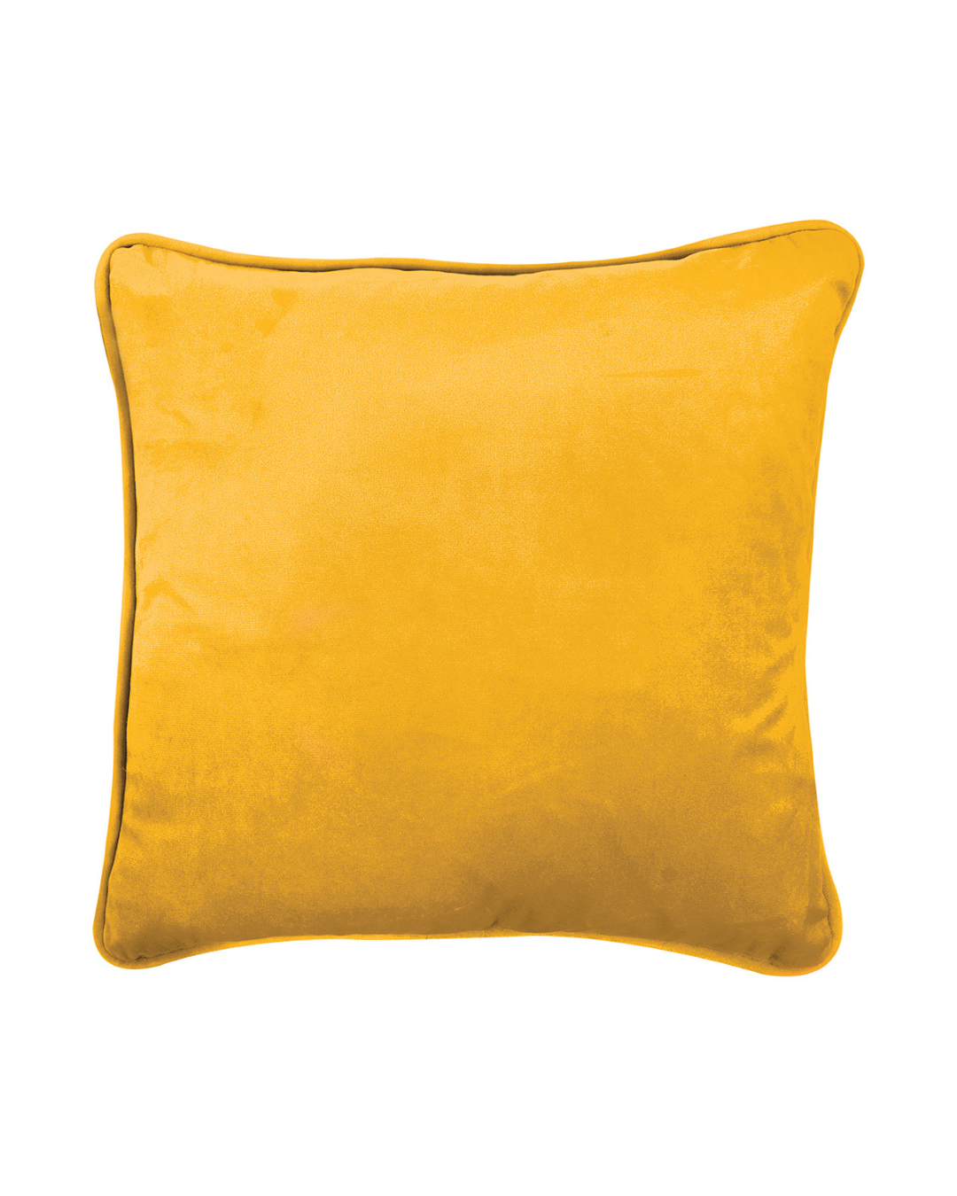 Rückseite des gelben Dackel Kissens aus Samt von Wrendale Designs auf weißem Hintergrund.