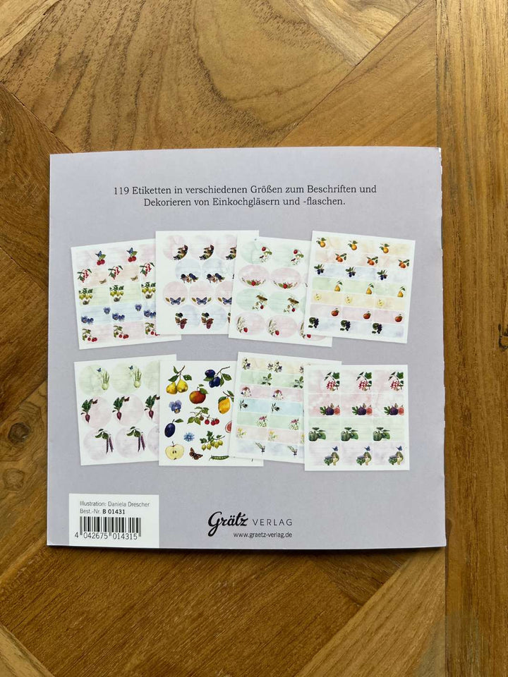 Rückseite des Früchte und Gemüse Etikettenbuchs von Grätz
