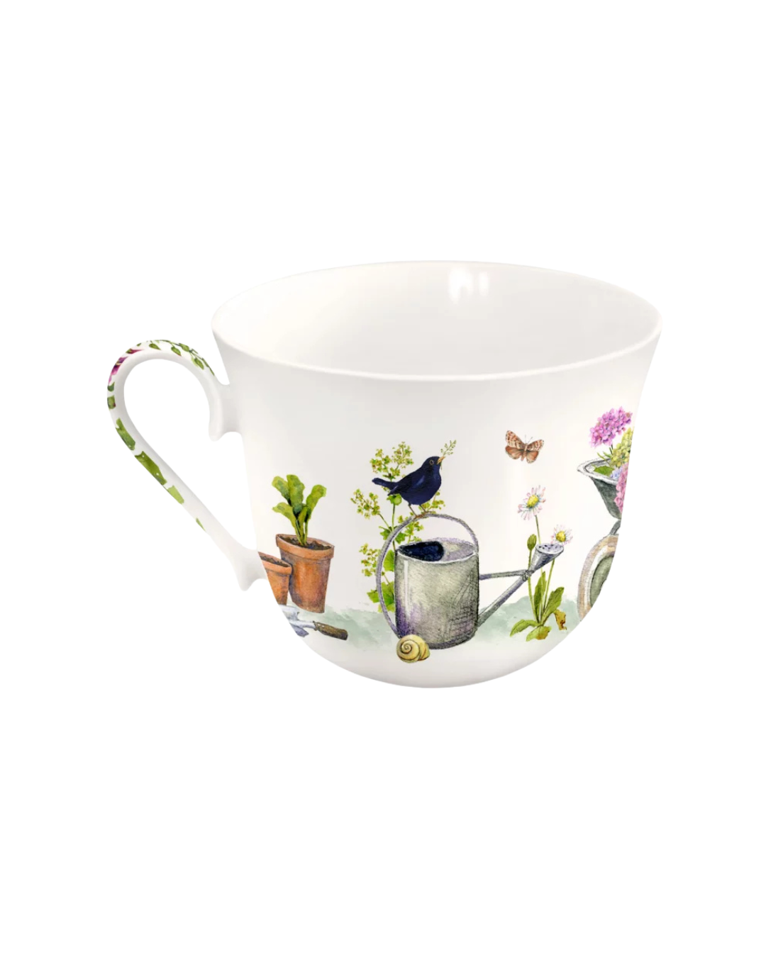 Rückseite der Garten Lieblingstasse vom Grätz Verlag vor weißem Hintergrund.