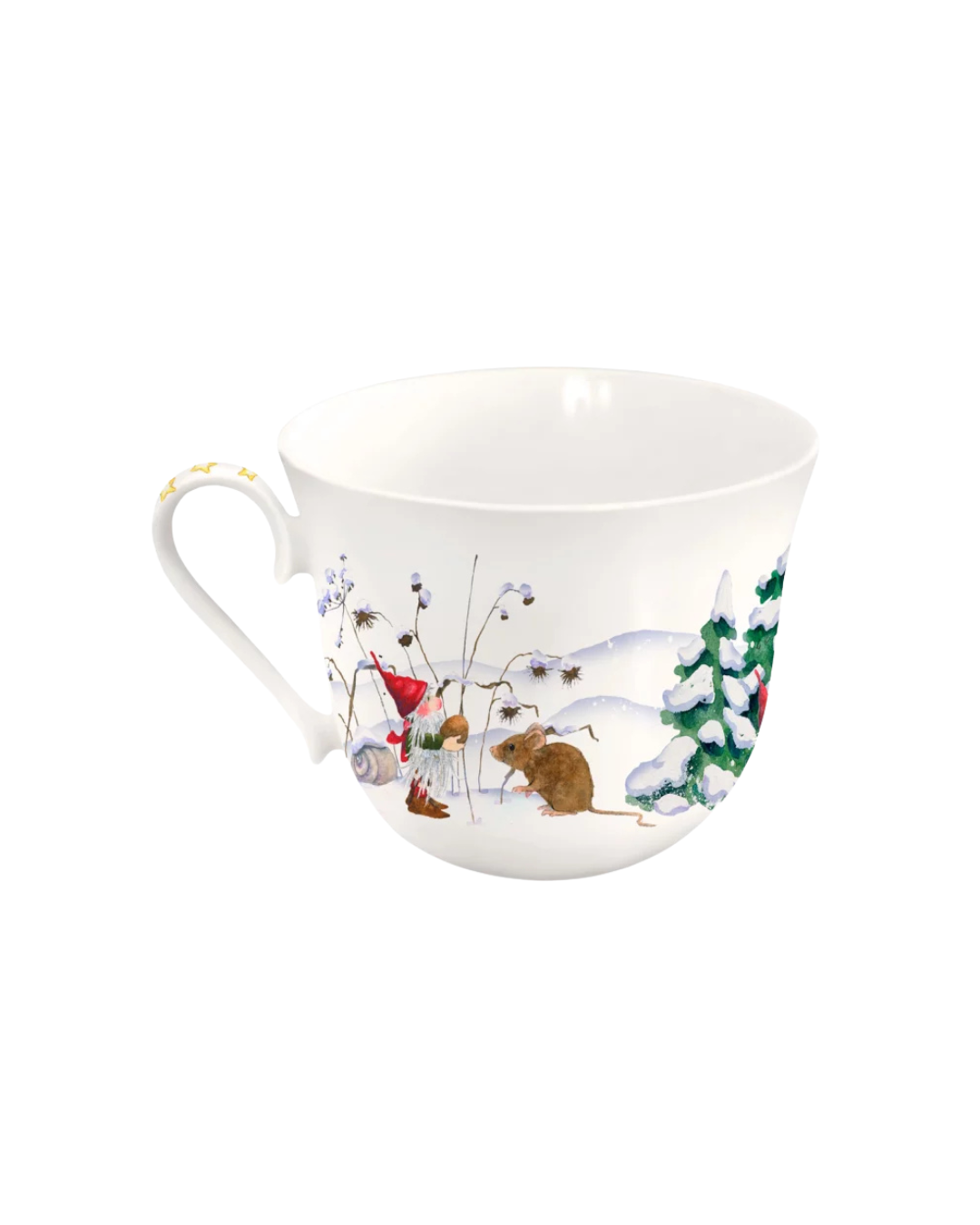 Rückseite der Weihnachtswichtel Lieblingstasse vom Grätz Verlag Motiv vor weißem Hintergrund.