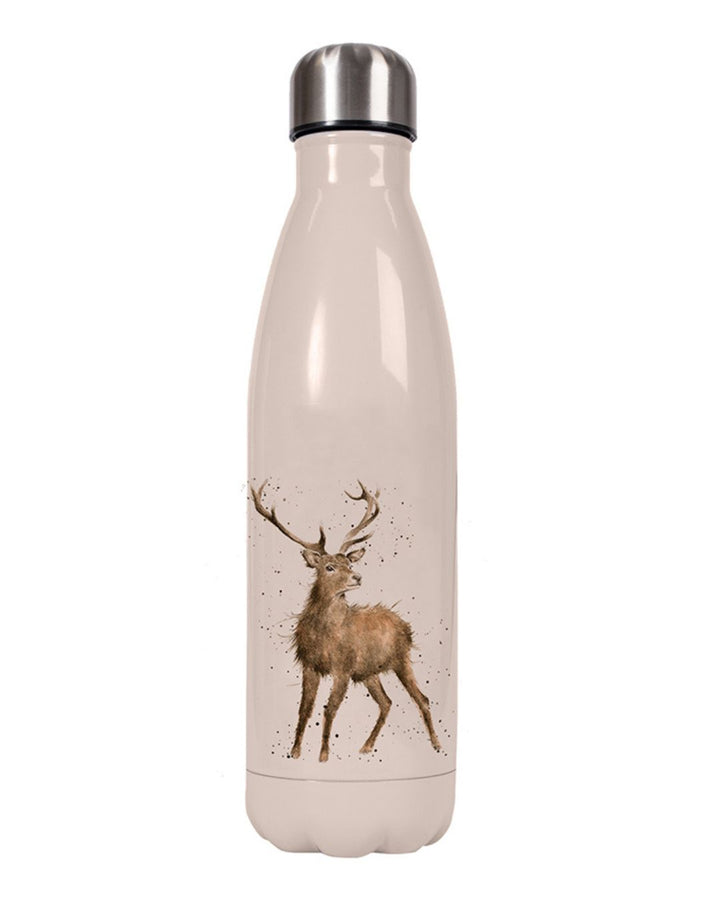 Rückseite der Thermosflasche mit dem stolzen Hirsch als Motiv drauf.