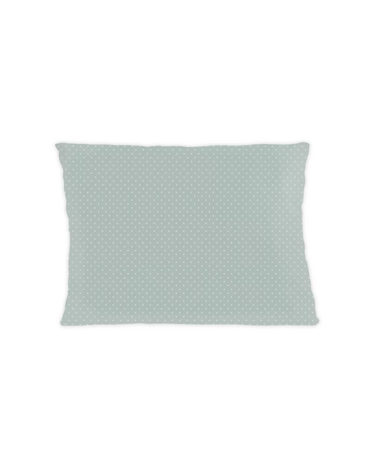 Zirbenkissen „Flower Power“ vom Grätz Verlag vor weißem Hintergrund. Die Rückseite ist in hellem Grün mit einem feinen weißen Punktmuster gestaltet.