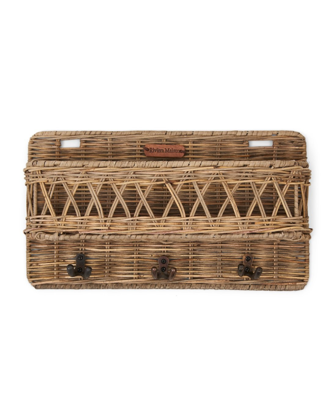 Rustic Rattan Hold My Keys Holder von Rivièra Maison mit drei Haken und Ablagefach aus Rattan