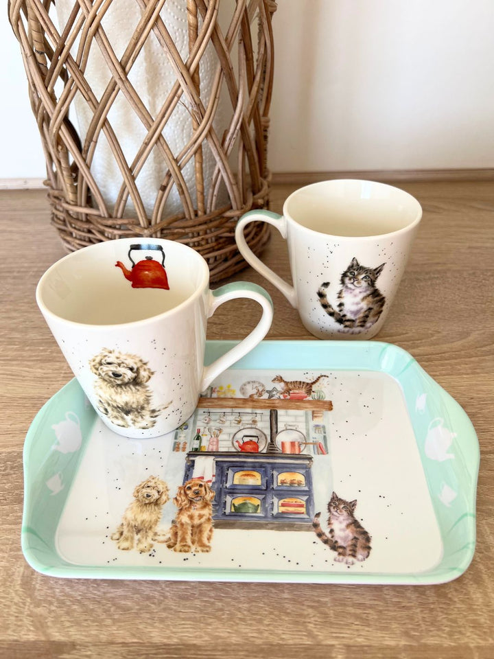 Set Tassen mit Tablett Hund und Katze Wrendale Designs