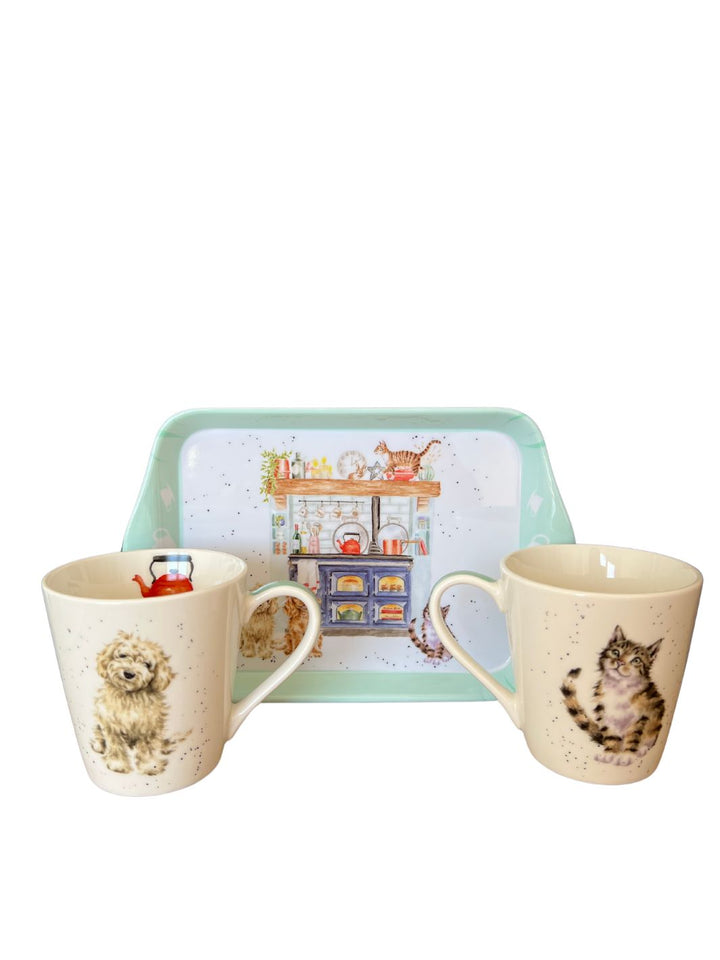 Tassen mit Tablett Hund und Katze Wrendale Designs