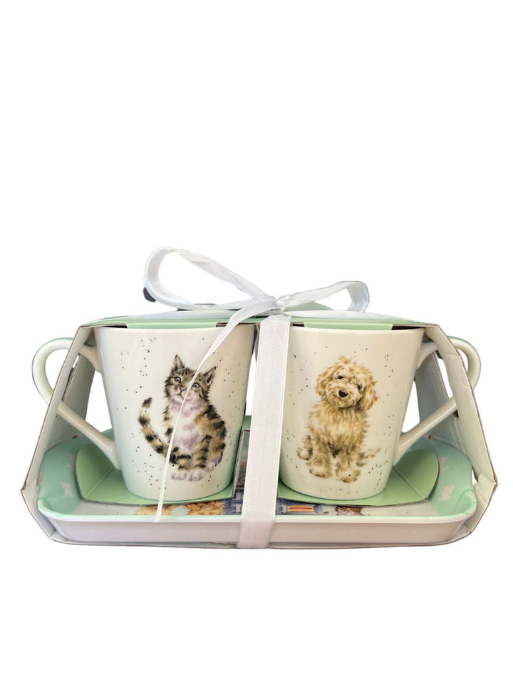 Tassen mit Tablett Set Hund und Katze von Wrendale Designs