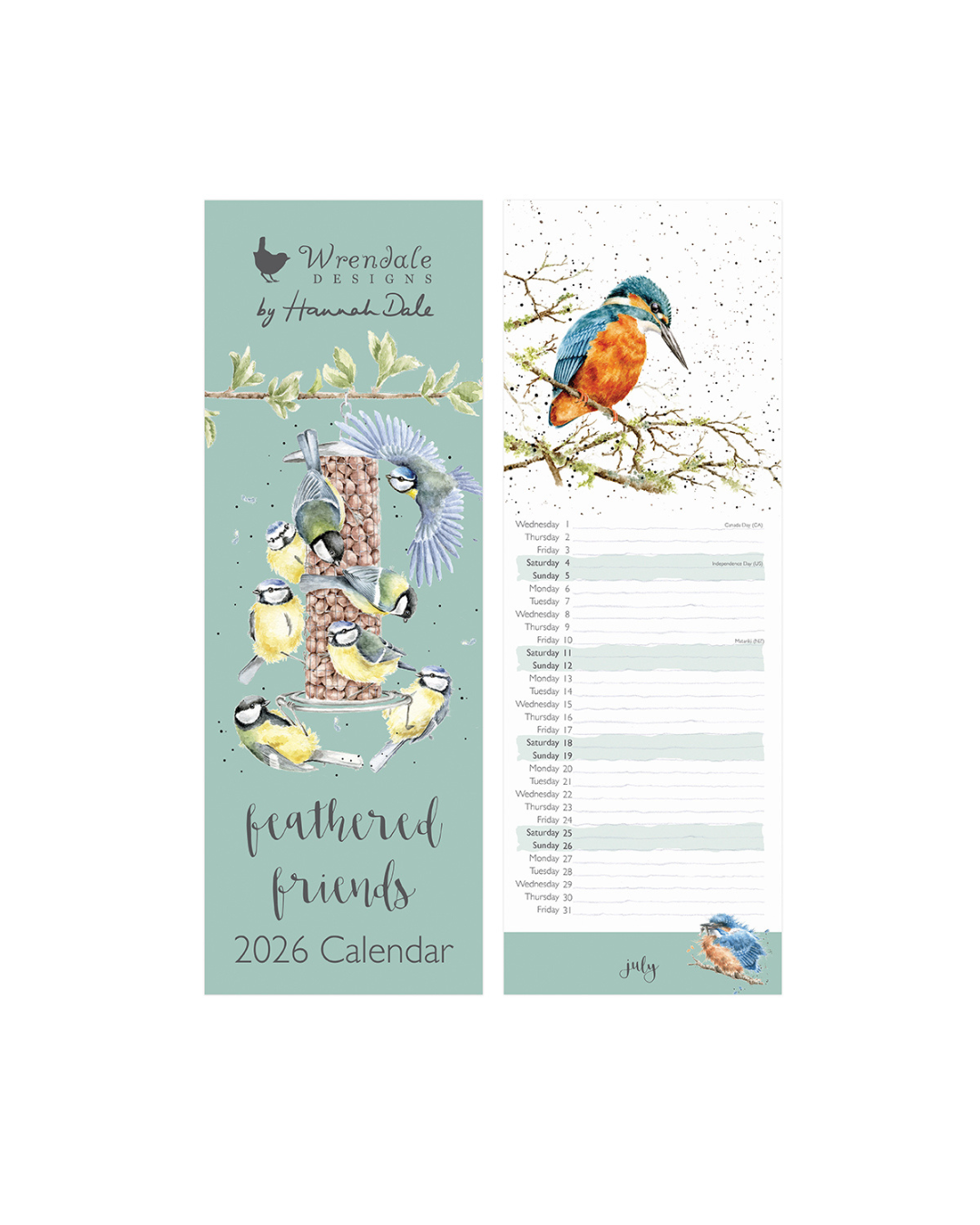 Vogel Streifenkalender 2026 von Wrendale Designs