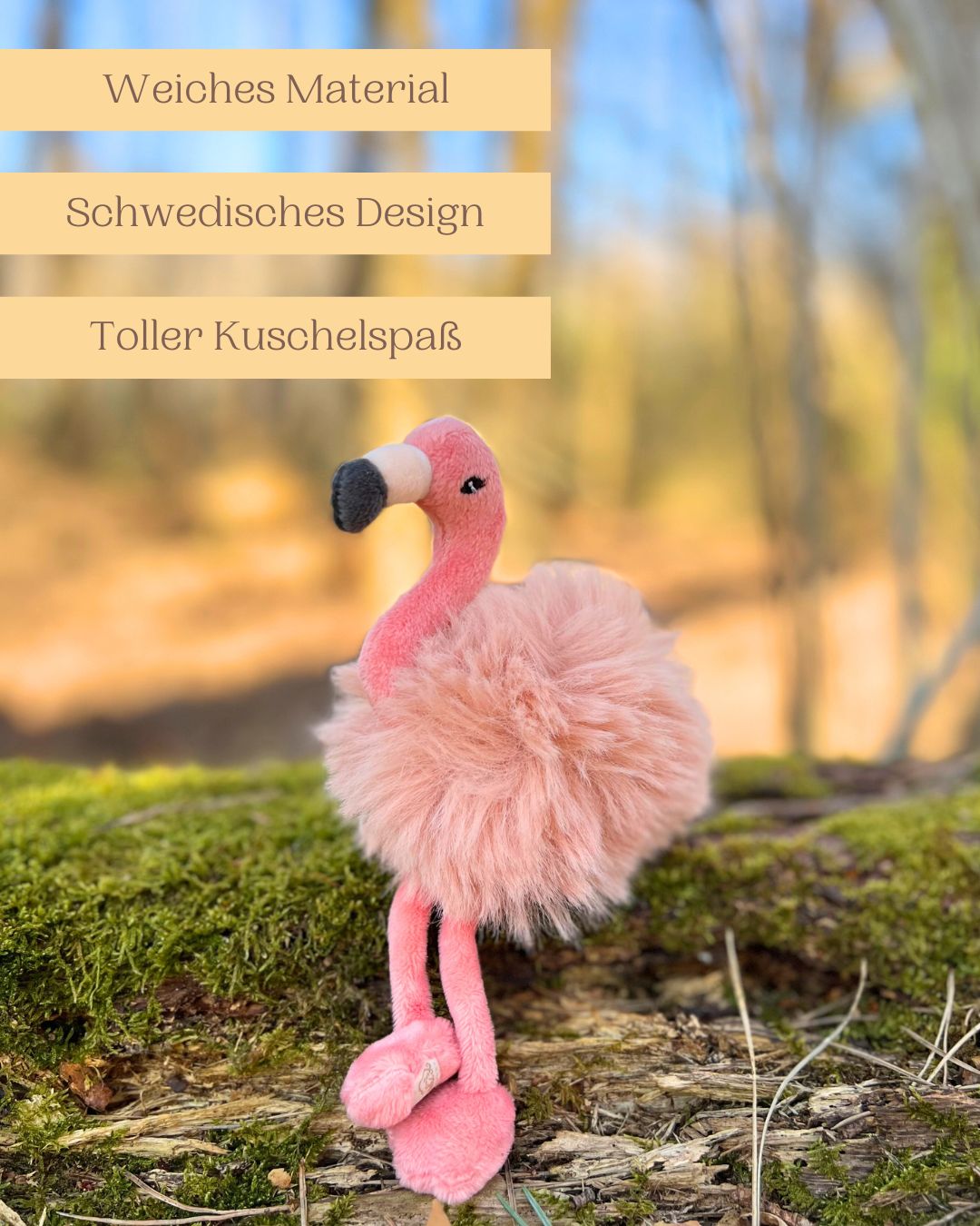 Super weicher Flamingo Schlüsselanhänger Phoebe von der schwedischen Marke Bukowski für ausgiebigen Kuschelspaß.
