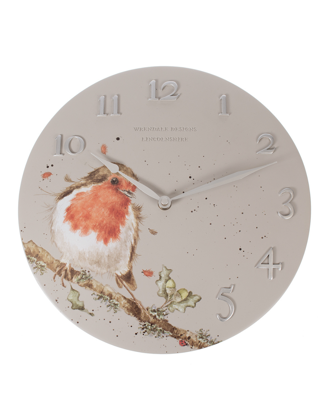Wanduhr mit Rotkehlchen-Motiv von Wrendale Designs.
