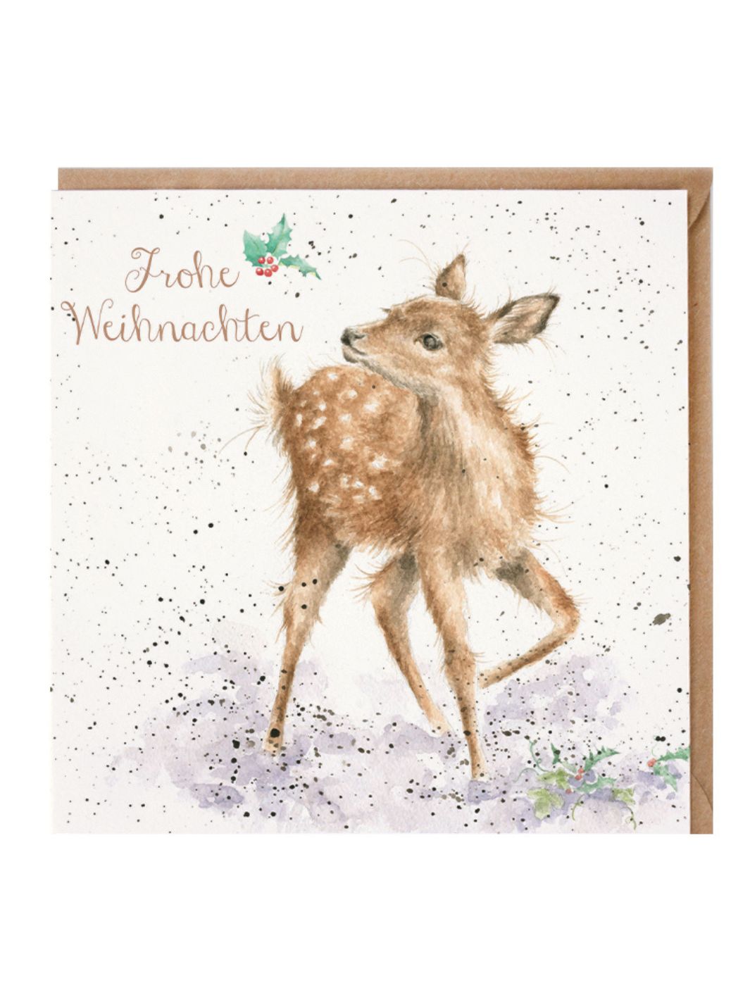 Weihnachtliche Doppelkarte mit einem süßen RehkitzMotiv von Wrendale Designs.
