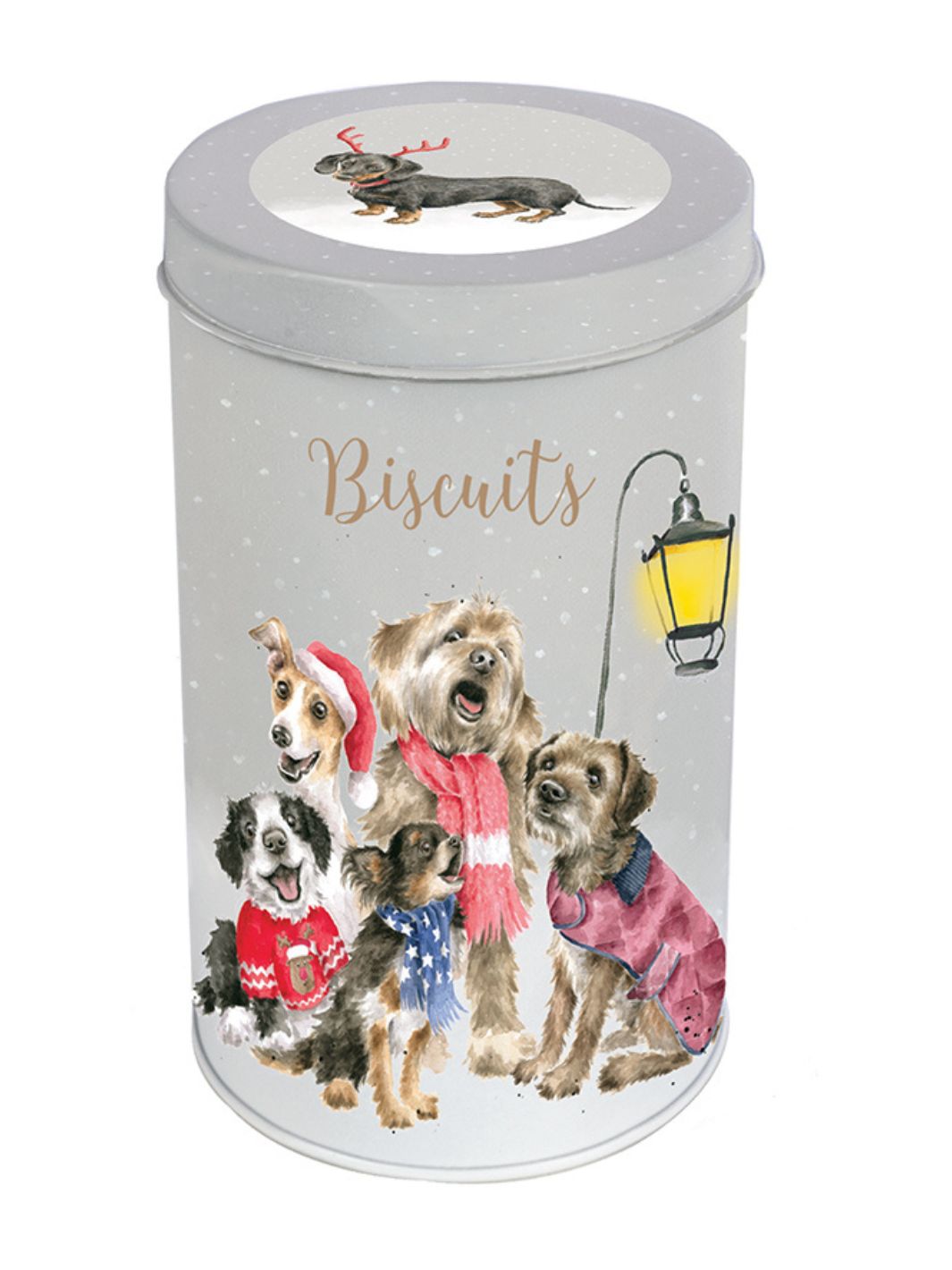 Weihnachtliche Hunde Keksdose von Wrendale Designs.