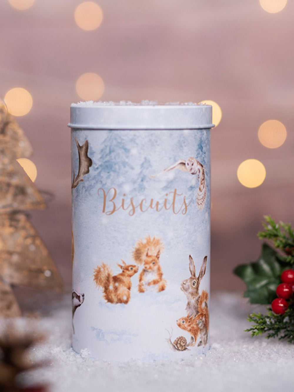 Weihnachtliche Keksdose mit einem niedlichen Waldtier Motiv von Wrendale Designs.