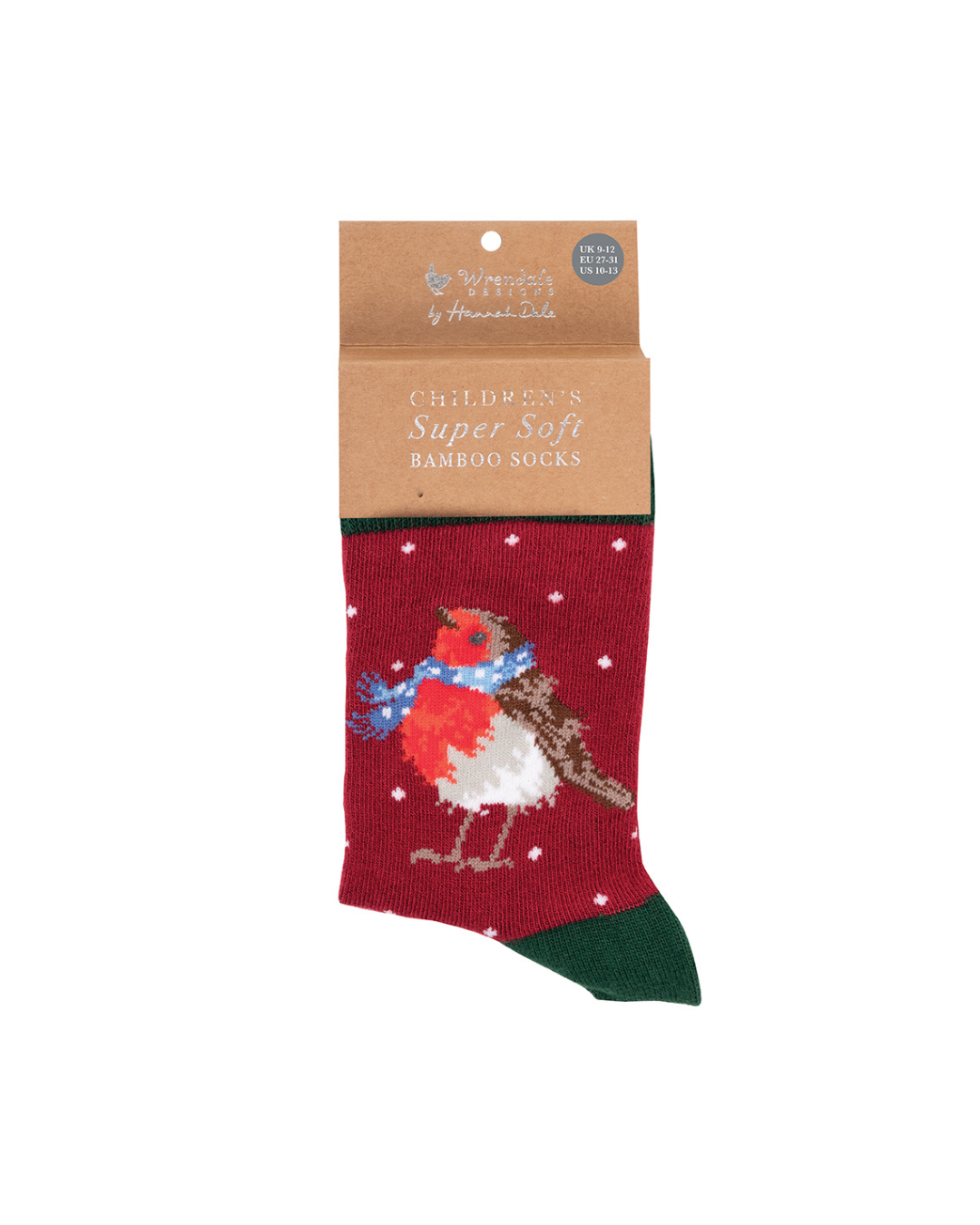 Weihnachtliche Rotkehlchen Socken für 4-7 jährige Kinder von Wrendale Designs.