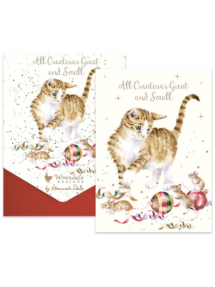Weihnachtliches Katzen Doppelkarten-Set von Wrendale Designs.