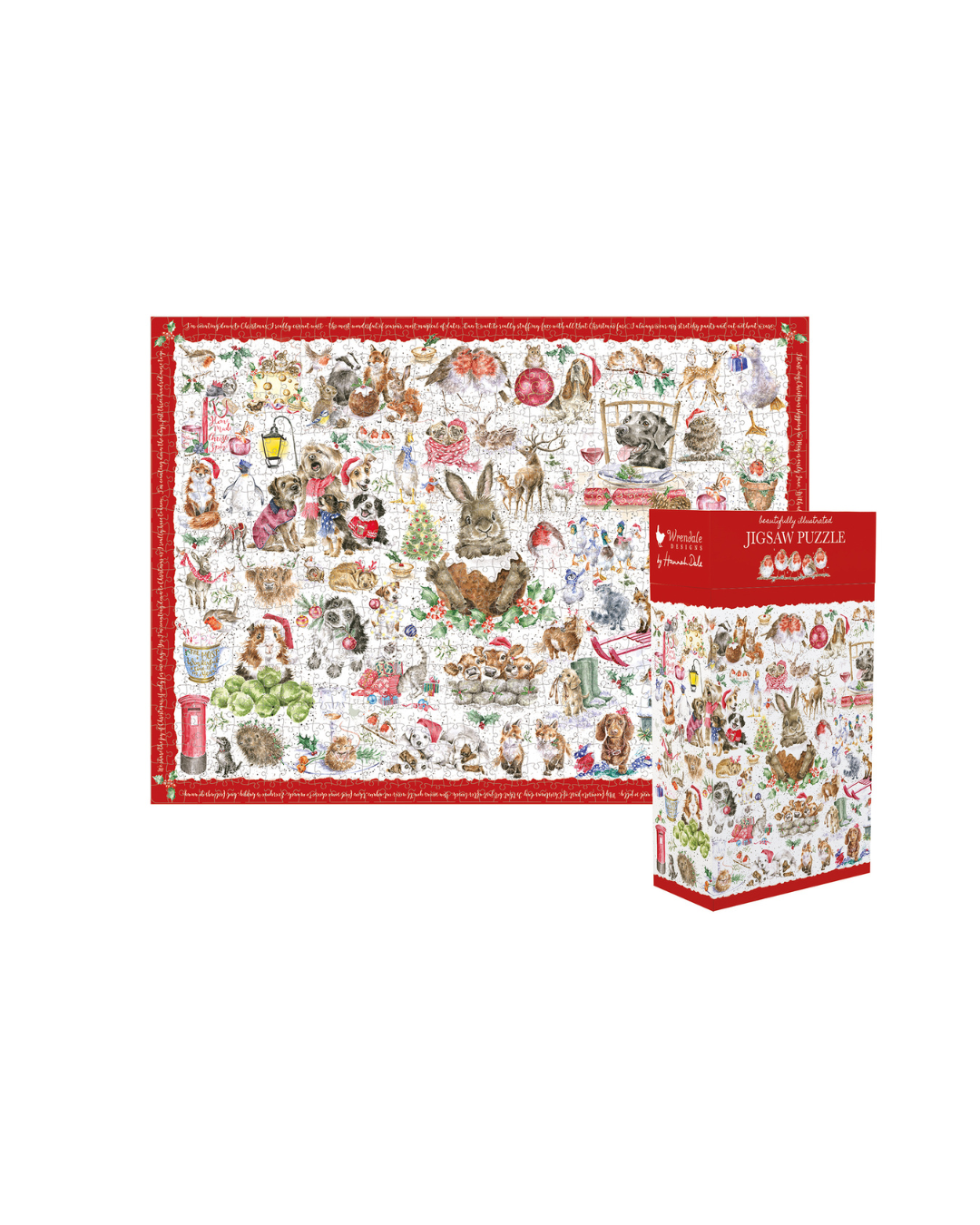 Komplettes Motiv des Puzzles The Country Set Christmas von Wrendale Designs mit Box