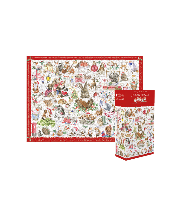 Komplettes Motiv des Puzzles The Country Set Christmas von Wrendale Designs mit Box